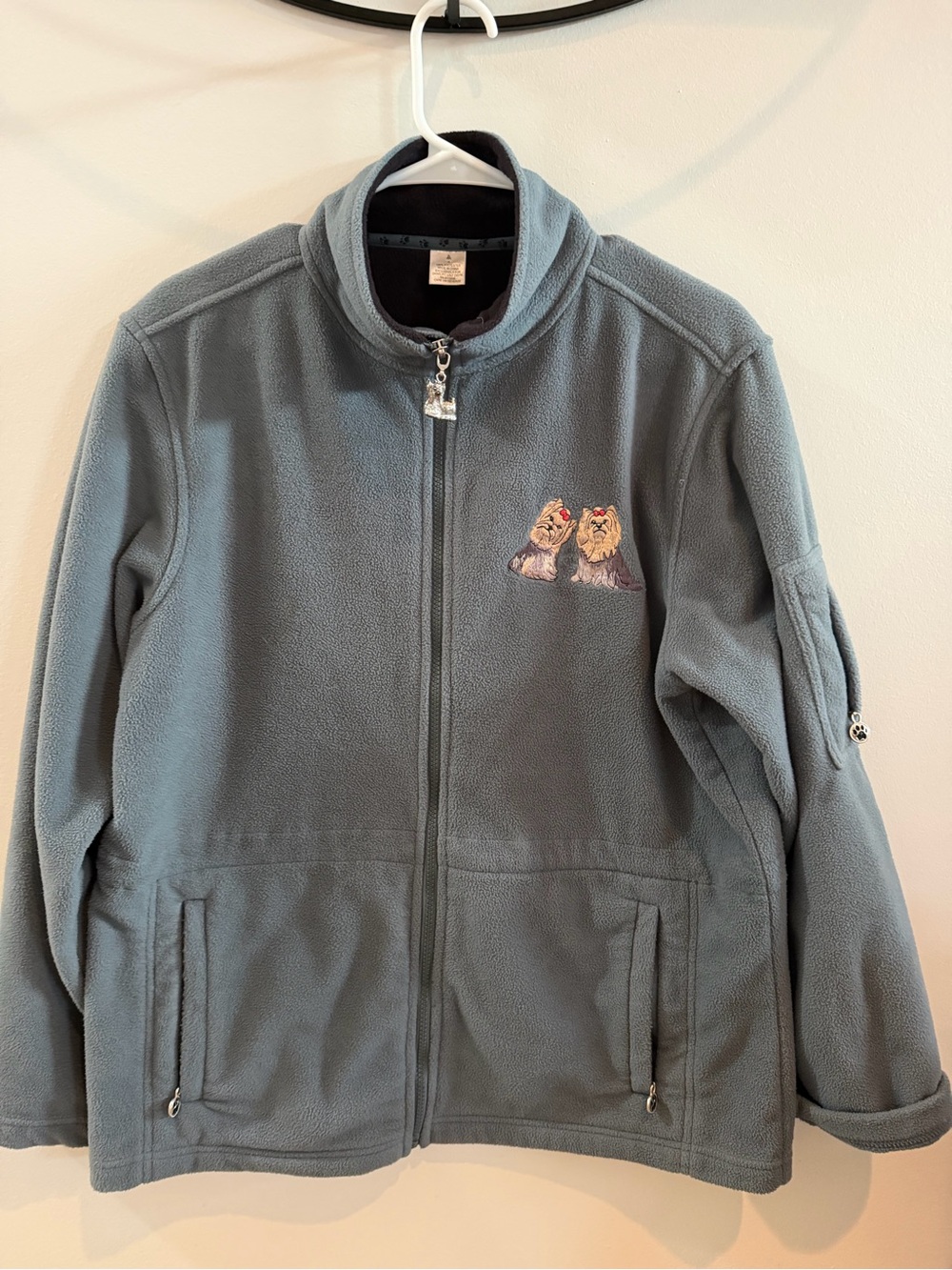 Danbury Mint Yorkie Fleece Jacket – Women’s Gray Full Zip Dog Lover Coat